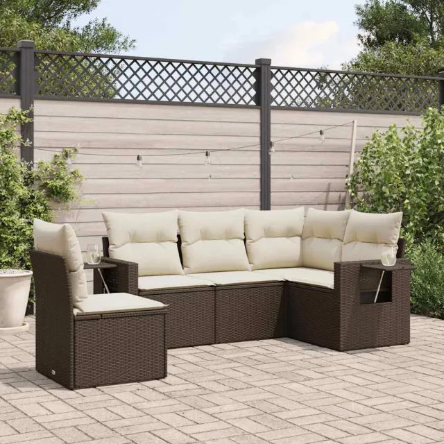 vidaXL 5-delige Loungeset met kussens poly rattan bruin, foto 2