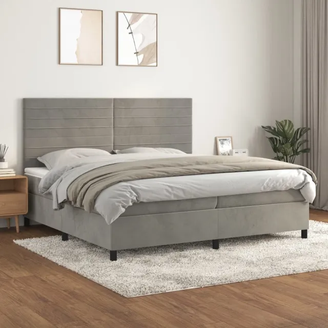 vidaXL Boxspring met matras fluweel lichtgrijs 200x200 cm grijs