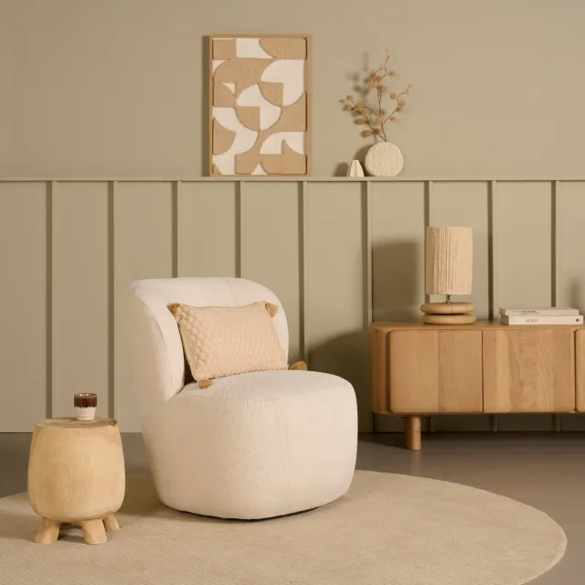 Woonexpress Draaifauteuil Rush - Bouclé - Creme - 73x76x80 cm (BxHxD) - Koudschuim
