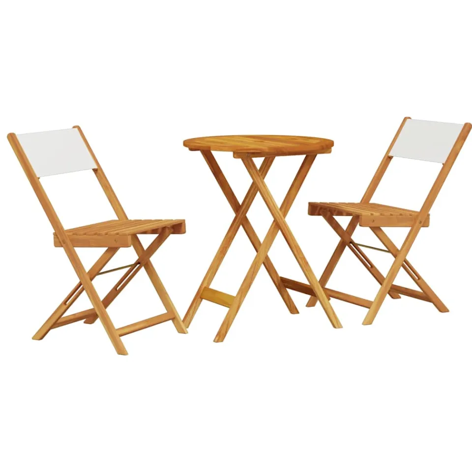 vidaXL 3-delige Bistroset stof en massief hout crèmewit, foto 3