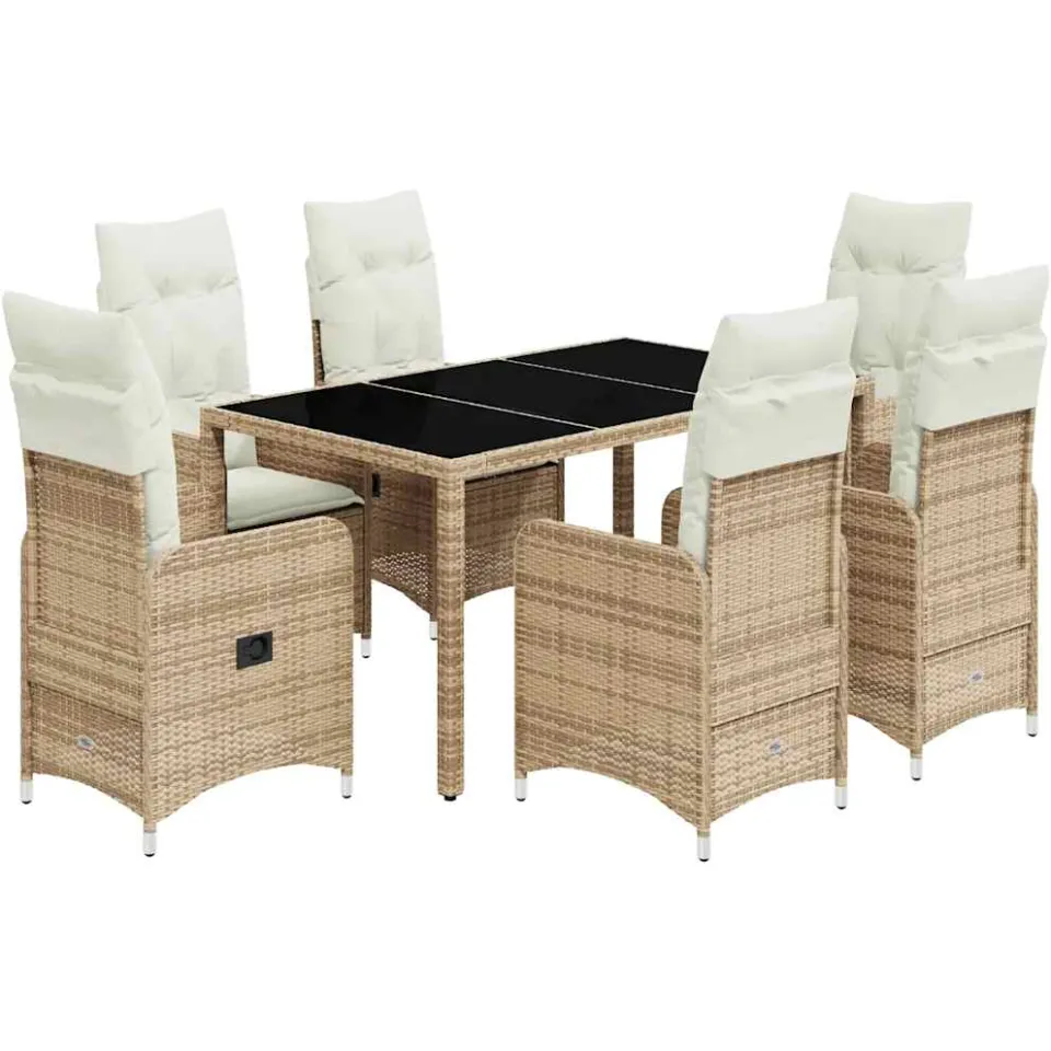 vidaXL 7-delige Bistroset met kussens poly rattan beige, foto 3