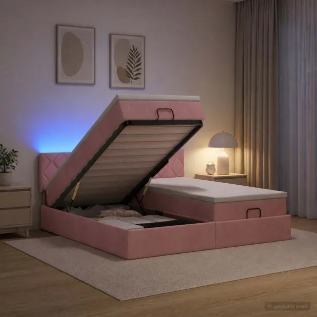vidaXL Ottoman Bed met Matrassen en LED Roze 200 x 200 cm fluweel
