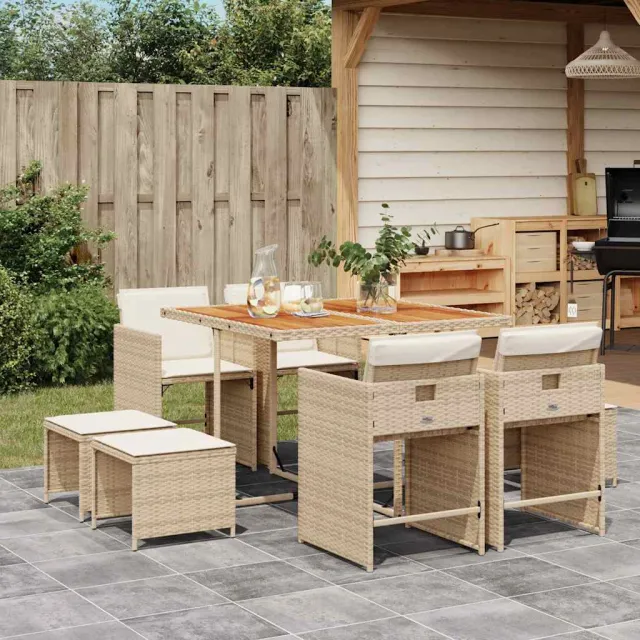 vidaXL 9-delige Tuinset met kussens poly rattan beige, foto 2