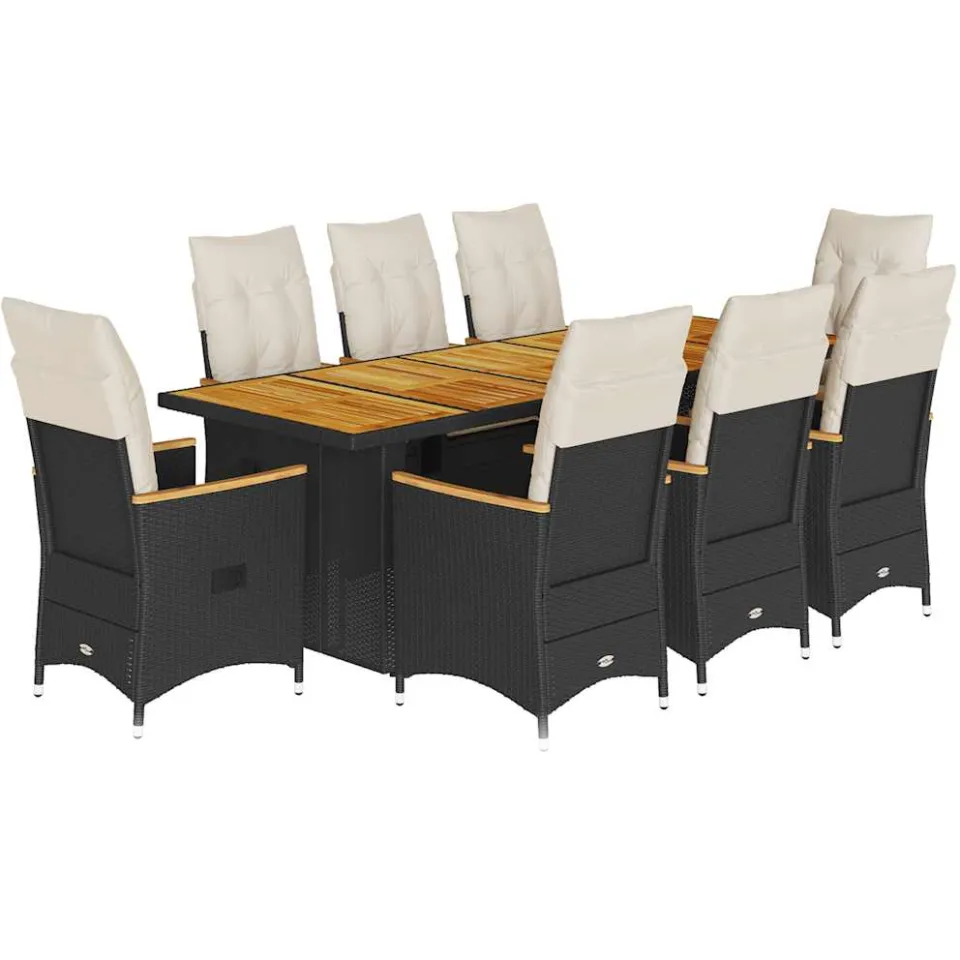 vidaXL 9-delige Bistroset met kussens poly rattan zwart, foto 3
