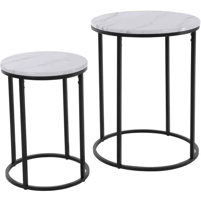 H&S Collection Bijzettafeltjes set - 2-delig - wit marmer - 40 en 50 cm