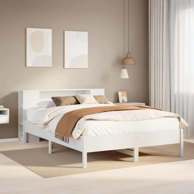 vidaXL Bed met boekenkast zonder matras grenenhout wit 135x190 cm