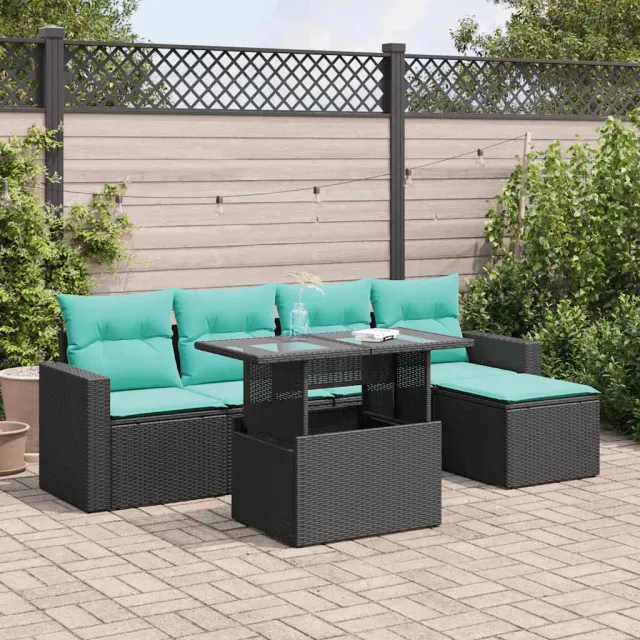 vidaXL 6-delige Loungeset met kussens poly rattan acacia zwart, foto 2