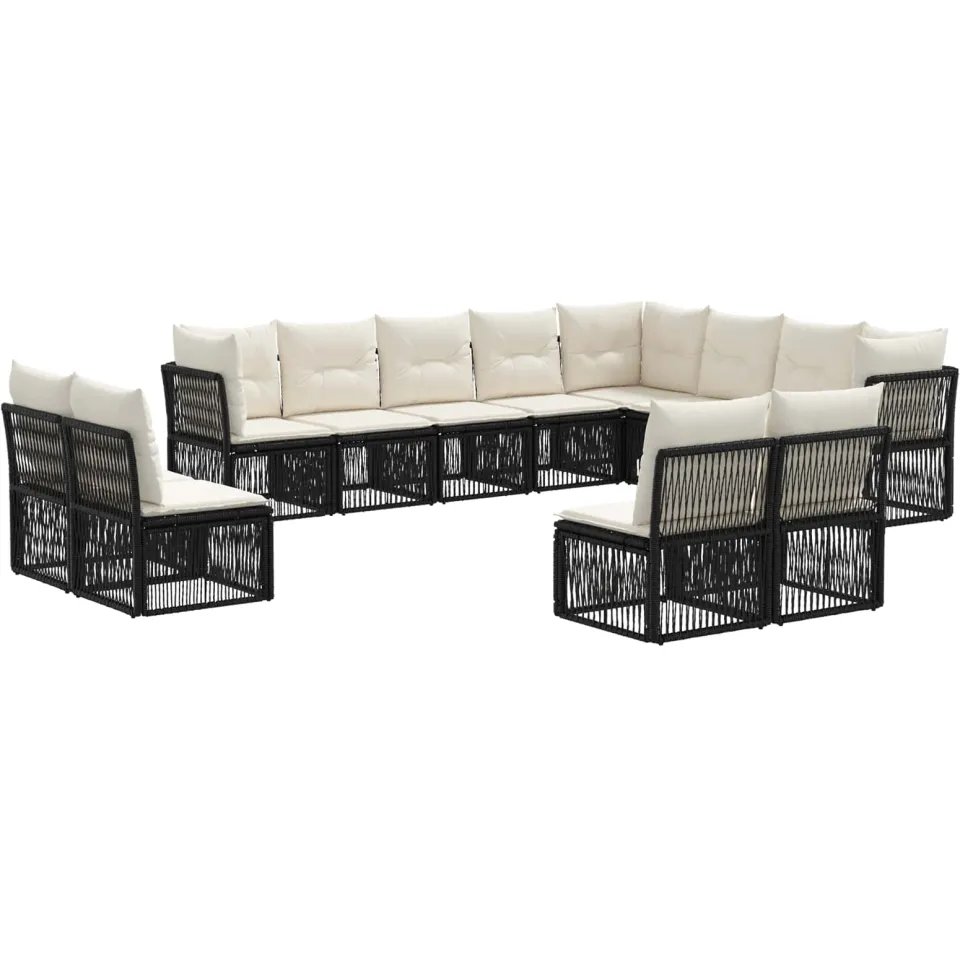 vidaXL Tuinbankenset 12 st 12-zits Zwart poly rattan