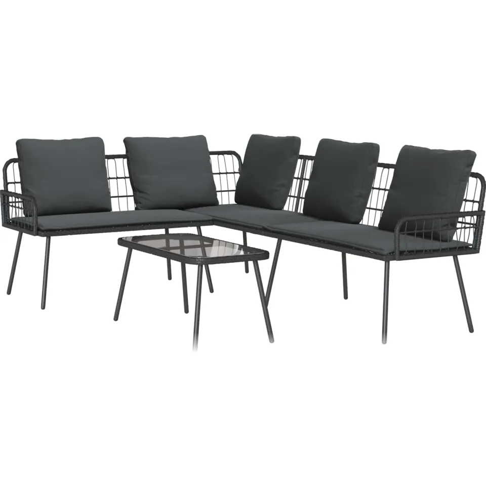 vidaXL Tuinbankenset 2 st Zwart poly rattan