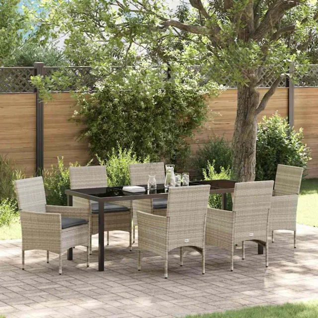 vidaXL Tuin eettafelset 7 st Lichtgrijs poly rattan, foto 2