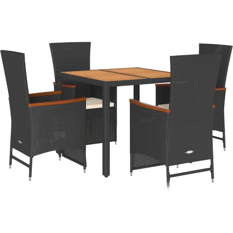 vidaXL 5-delige Tuinset met kussens poly rattan zwart