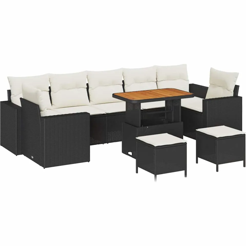 vidaXL Tuinbankenset 10 st Zwart poly rattan