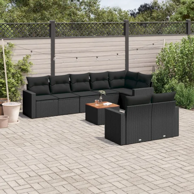 vidaXL 9-delige Loungeset met kussens poly rattan zwart, foto 2