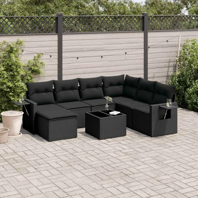 vidaXL 8-delige Loungeset met kussens poly rattan zwart, foto 2