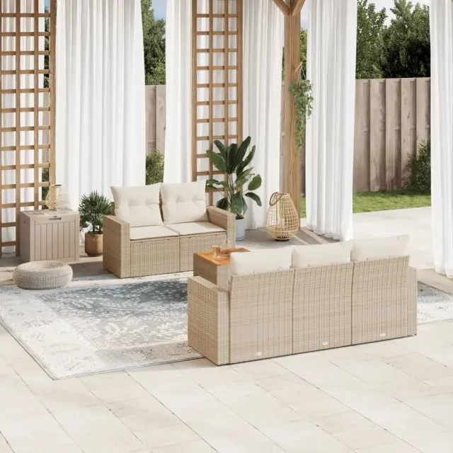 vidaXL 6-delige Loungeset met kussens poly rattan beige, foto 2