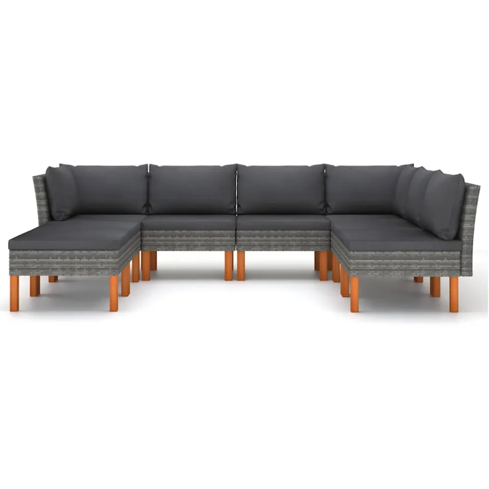 vidaXL 8-delige Loungeset met kussens poly rattan grijs, foto 3