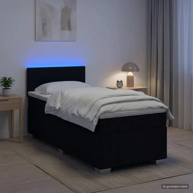 vidaXL Boxspring Bed met Matras en LED Zwart 90 x 200 cm Stof