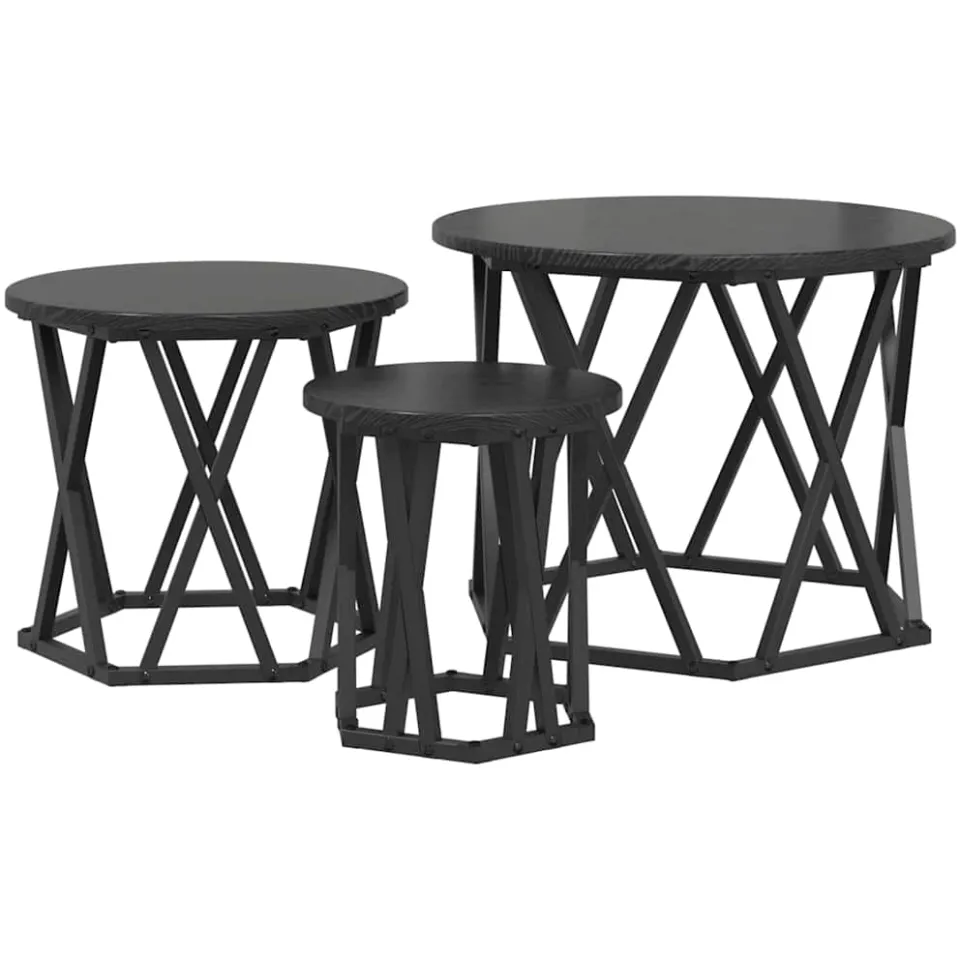 vidaXL Nestbare Bijzettafel 3 st Zwart Eiken 53 x 53 x 40 cm, foto 3