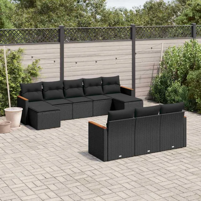 vidaXL 10-delige Loungeset met kussens poly rattan zwart, foto 2