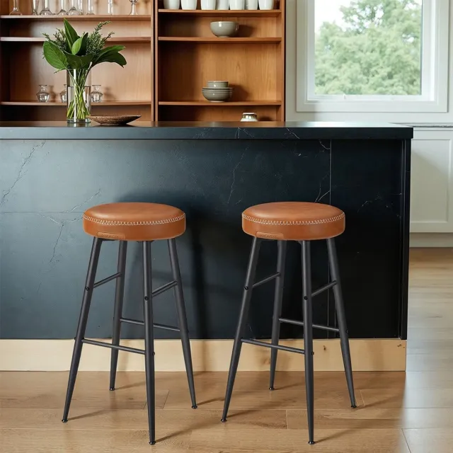 Vasagle Set van 2 barkrukken – Kunstleer – 76,2 cm hoog – Bruin – Voor keuken en eetkamer