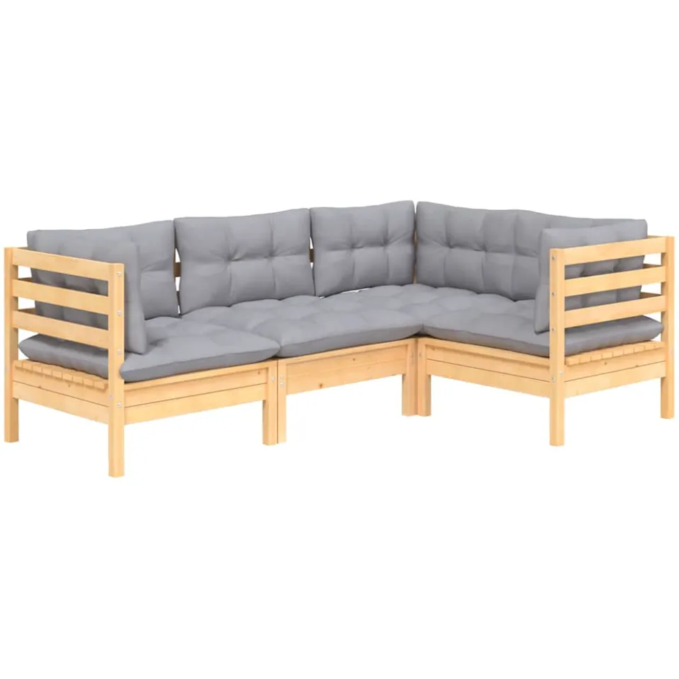 vidaXL 4-delige Loungeset met grijze kussens grenenhout Grijs