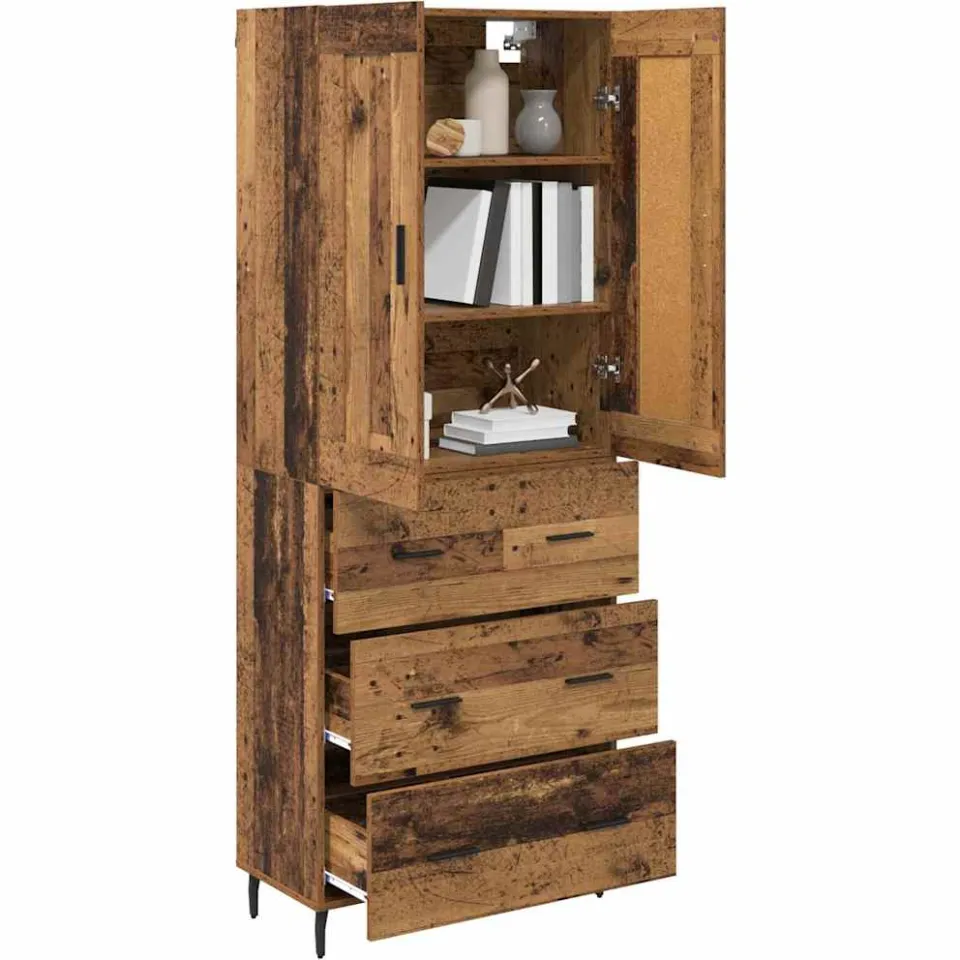 vidaXL Hoge kast 2 st Oudhout 69,5 x 34 x 180 cm Bewerkt hout Bruin