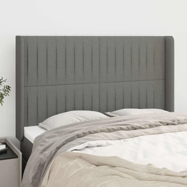 vidaXL Hoofdbord met randen 147x16x118/128 cm stof donkergrijs grijs