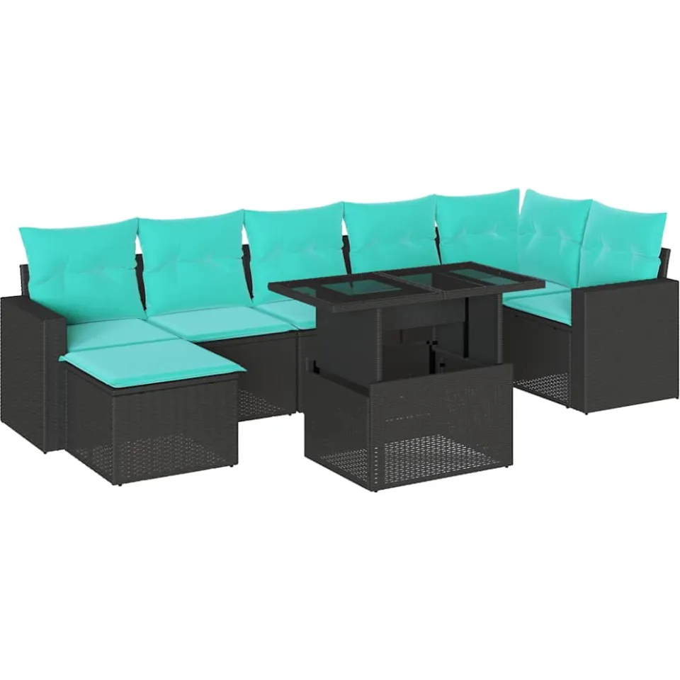 vidaXL 8-delige tuinbankset met kussens, zwart polyrotan, foto 3