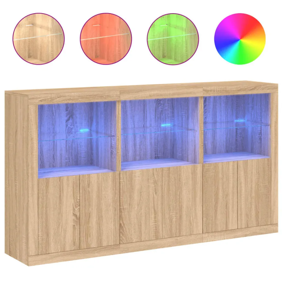 vidaXL Dressoir met LED-verlichting 181,5x37x100 cm sonoma eikenkleur, foto 3