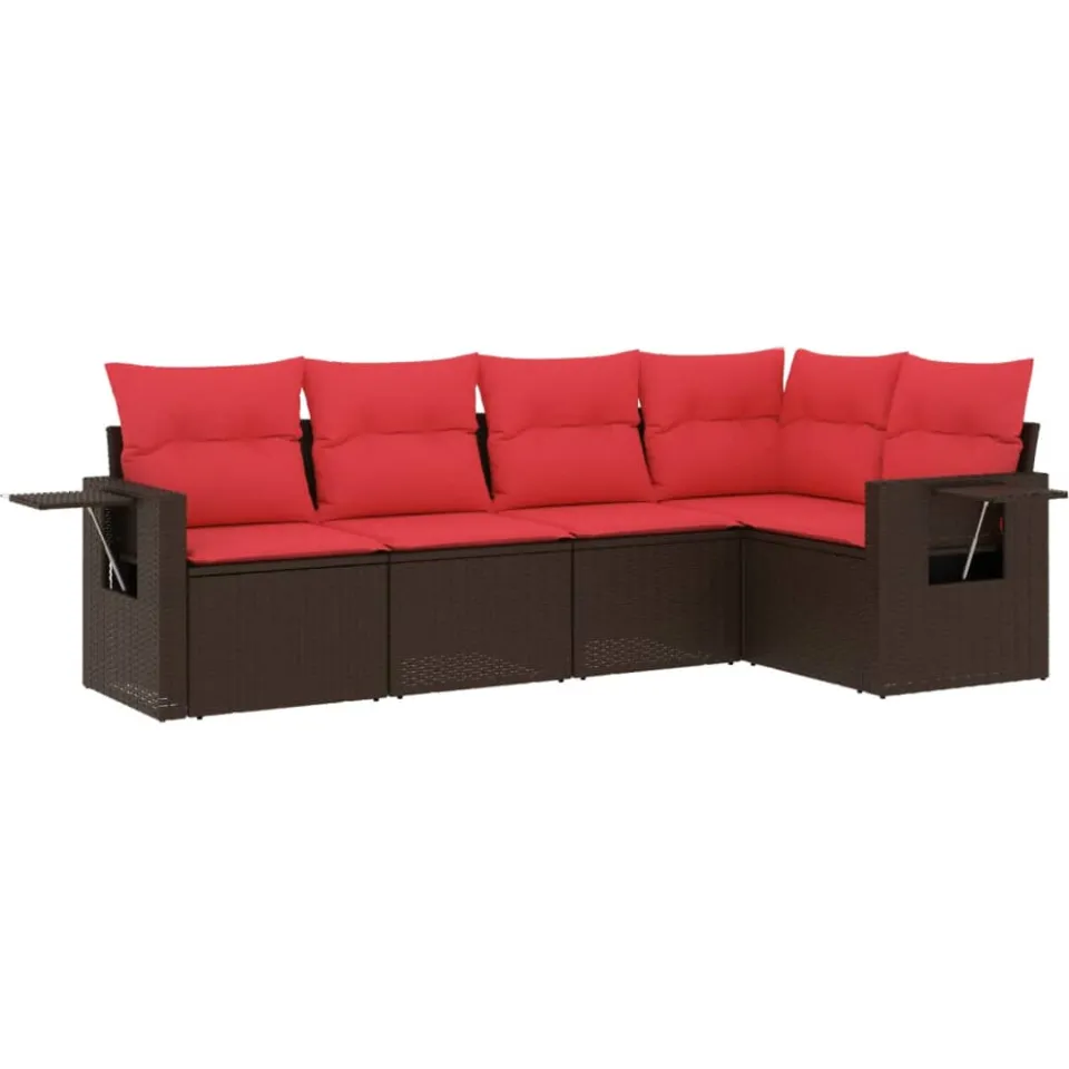 vidaXL 5-delige tuinbankset met kussens, bruin polyrotan, foto 3