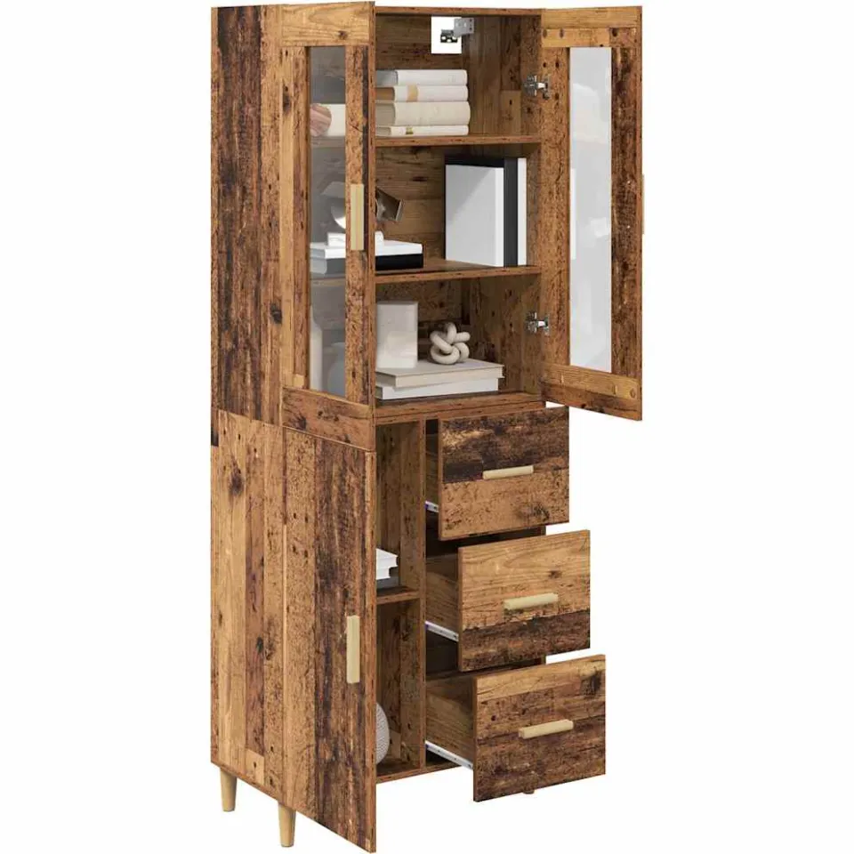 vidaXL Hoge kast Oud Hout 34,5 x 34 x 180 cm Bewerkt hout Bruin