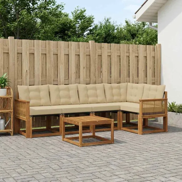 vidaXL Buiten bankenset 6 st 5-zits Natuurlijk en Beige
