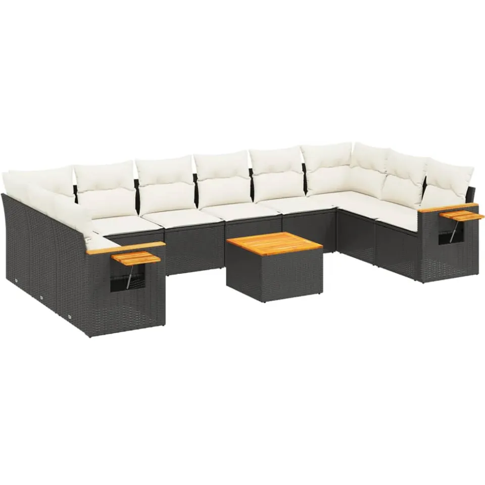 vidaXL 11-delige Loungeset met kussens poly rattan zwart