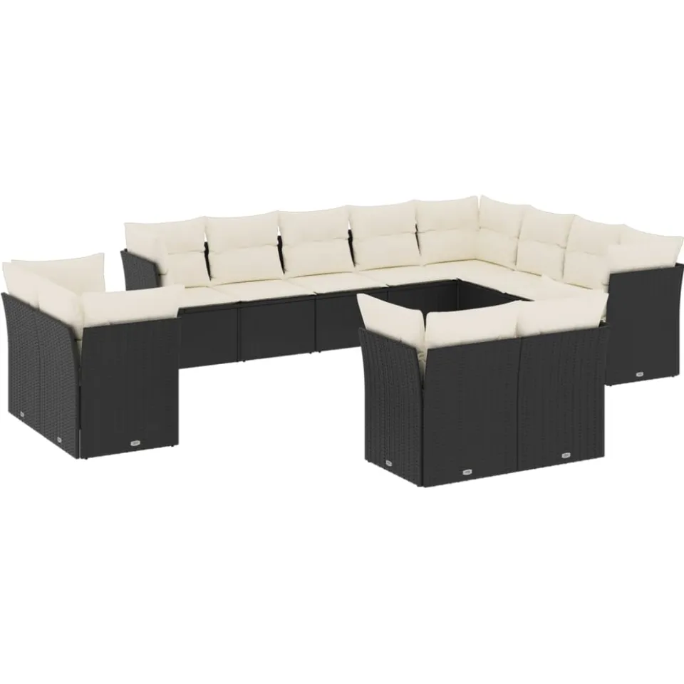 vidaXL 12-delige Loungeset met kussens poly rattan zwart, foto 3