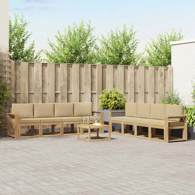vidaXL Buiten bankenset 9 st 8-zits Wit en Beige