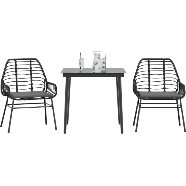 vidaXL 3-delige Tuinset met kussens poly rattan glas zwart