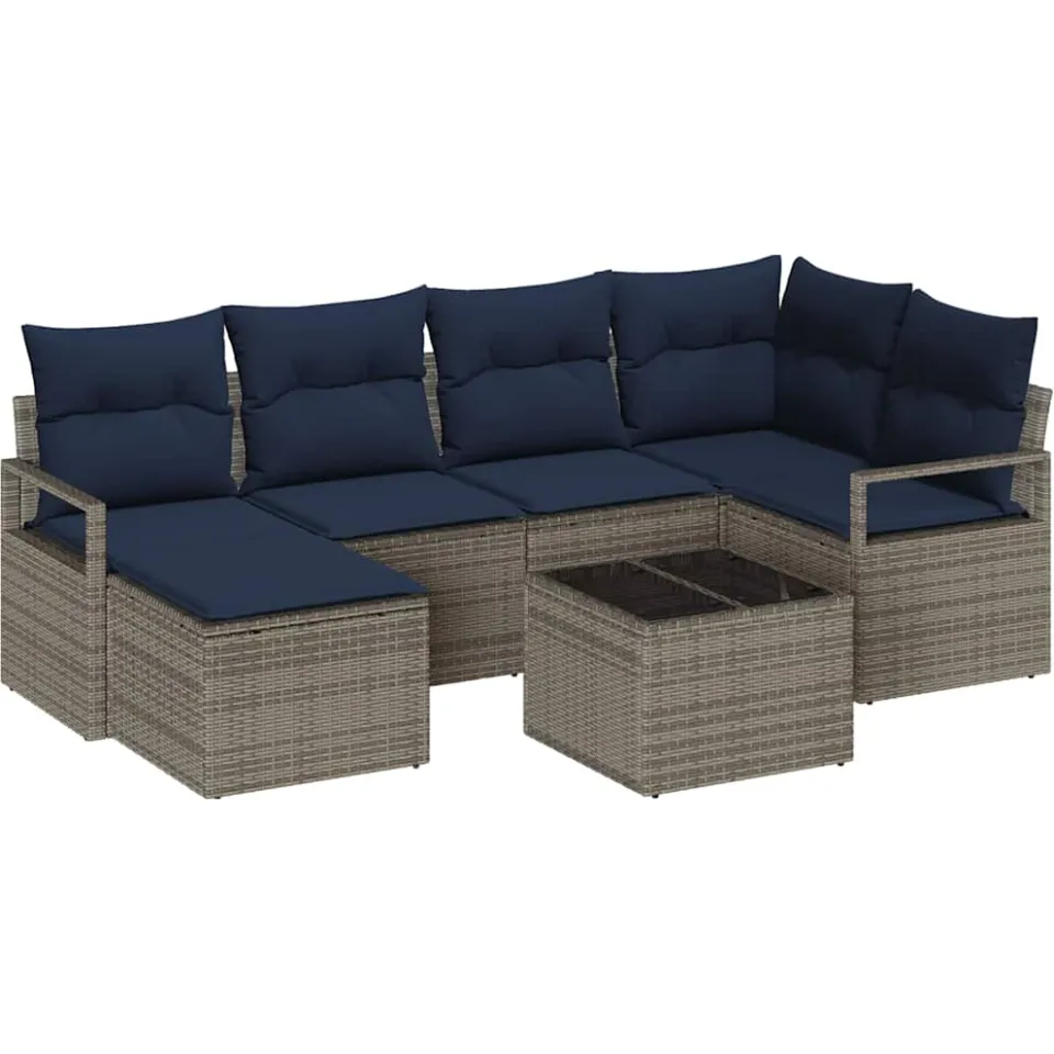 vidaXL Bankstel 7 st Grijs poly rattan