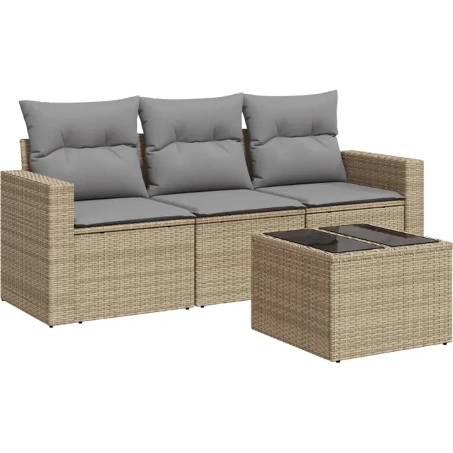 vidaXL 4-delige - Loungeset - met - kussens - poly - rattan - beige