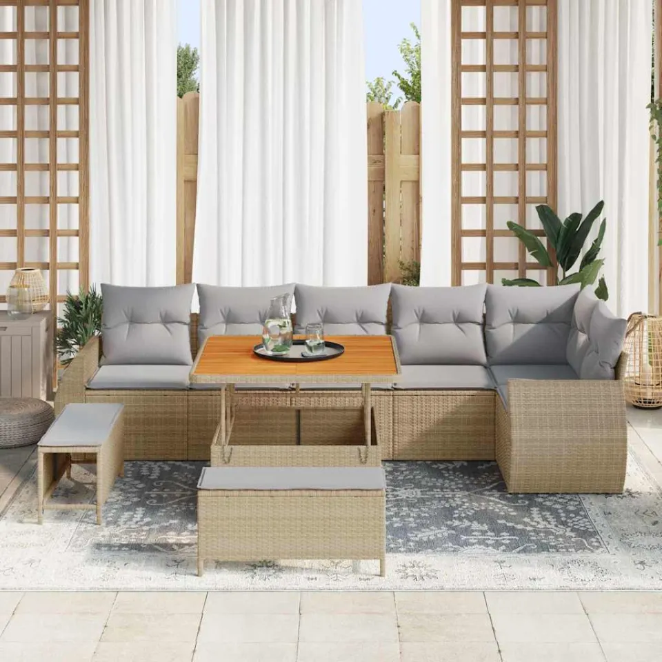 vidaXL Tuinbankenset 9 st Beige poly rattan, foto 3
