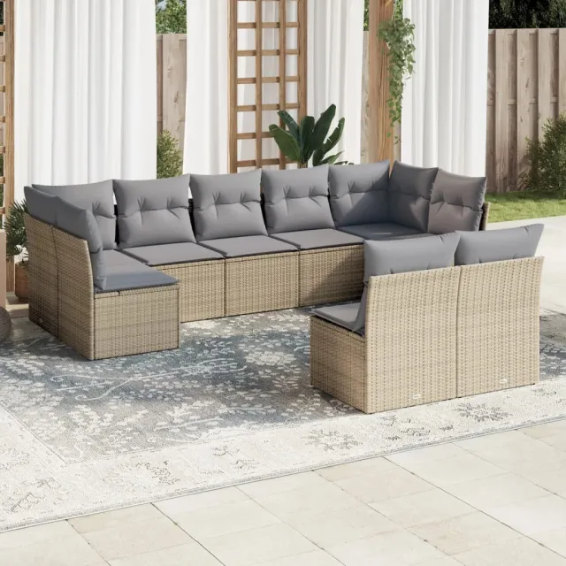 vidaXL 9-delige Loungeset met kussens poly rattan beige, foto 2