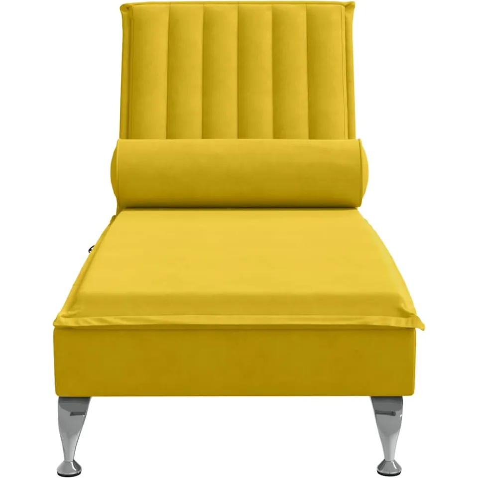 vidaXL Massage chaise longue met bolster fluweel geel, foto 4