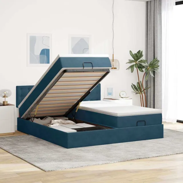 vidaXL Ottoman bed met matrassen en LED's 180x200cm fluweel blauw