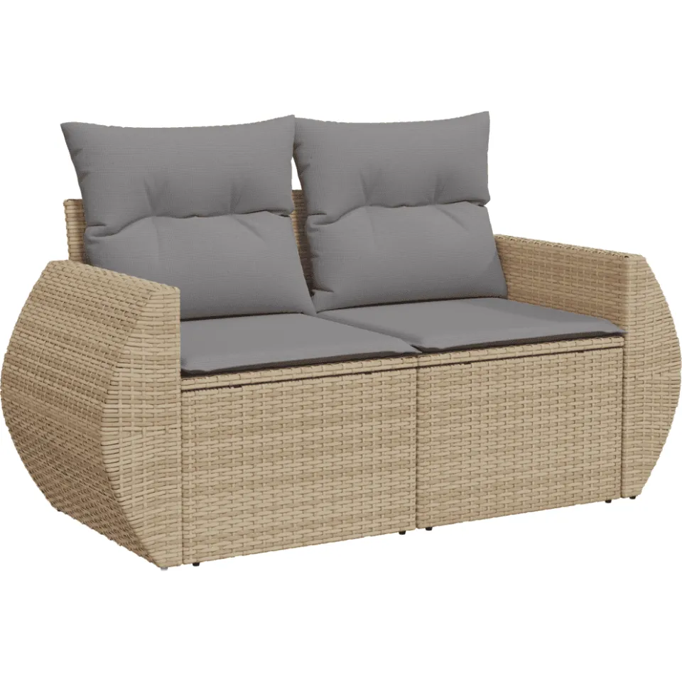vidaXL 6-delige Loungeset met kussens poly rattan beige