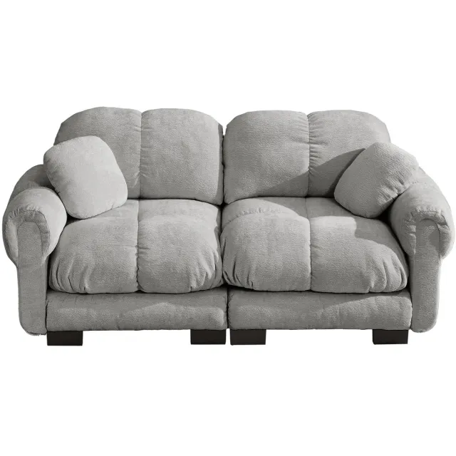 City long dragon LONG DRAGON 2-zits Chenille Bank, fijn stikselontwerp, dikke zitkussens, ergonomische rugleuning, modulair, eenvoudig te monteren voor woonkamer, lichtgrijs