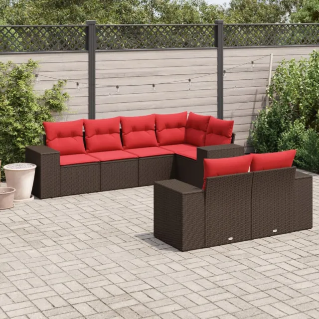vidaXL 7-delige tuinbankset met kussens, bruin polyrotan, foto 2