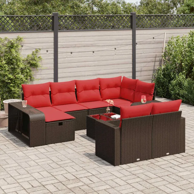 vidaXL 11-delige Loungeset met kussens poly rattan bruin, foto 2