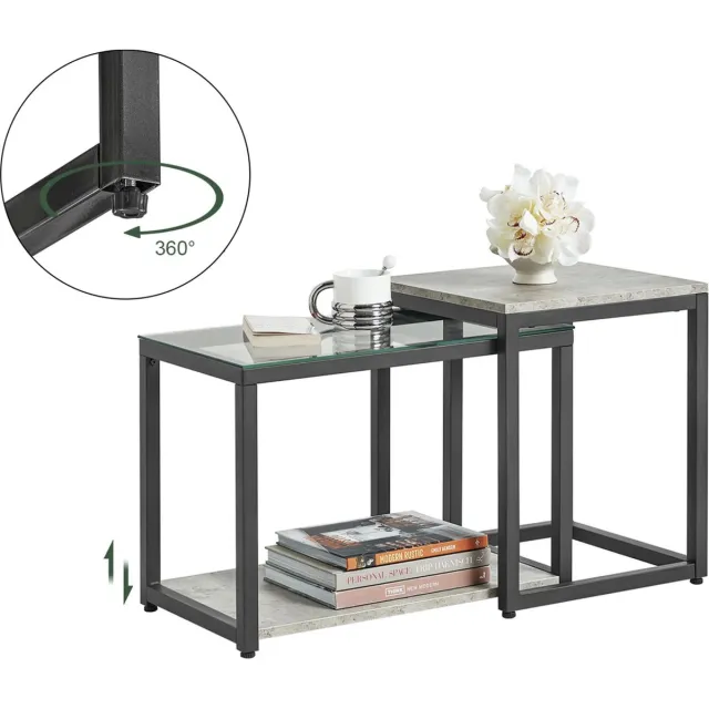 MARA Salontafel - Set van 2 - Bijzettafel - Natuurlook - Metaal - 34 x 55 x 44 cm Grijs