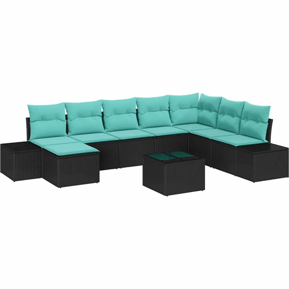 vidaXL Tuin Sofa Set 8 st Zwart en Turquoise poly rattan, foto 4