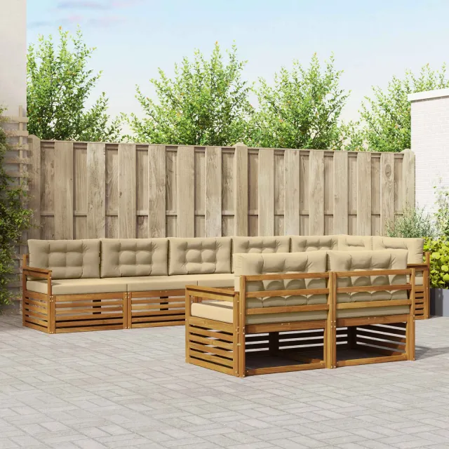 vidaXL Buiten bankenset 8 st 8-zits Natuurlijk en Beige Bruin