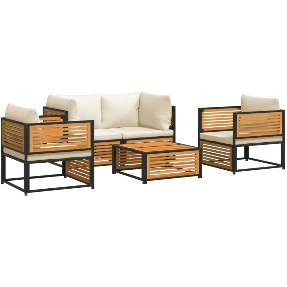 vidaXL 5-delige Loungeset met kussens massief acaciahout bruin, foto 4